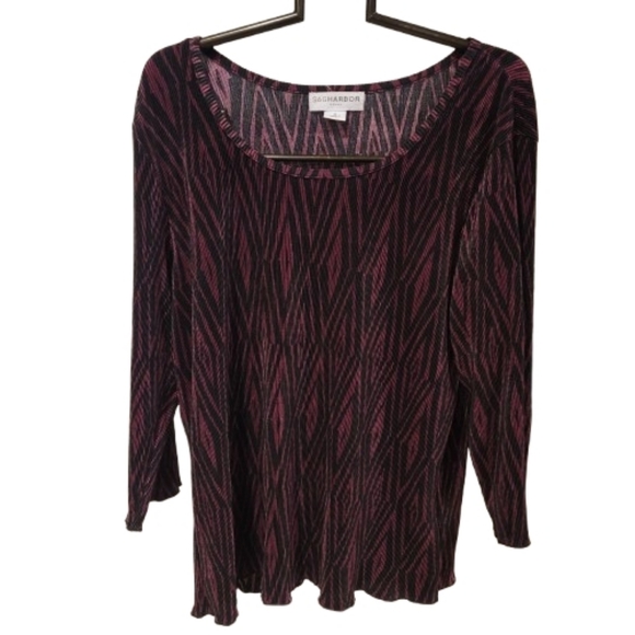 Sag Harbor Woman Pullover Crinkled Graphic Top Purplr Black 1X - Picture 5 of 13